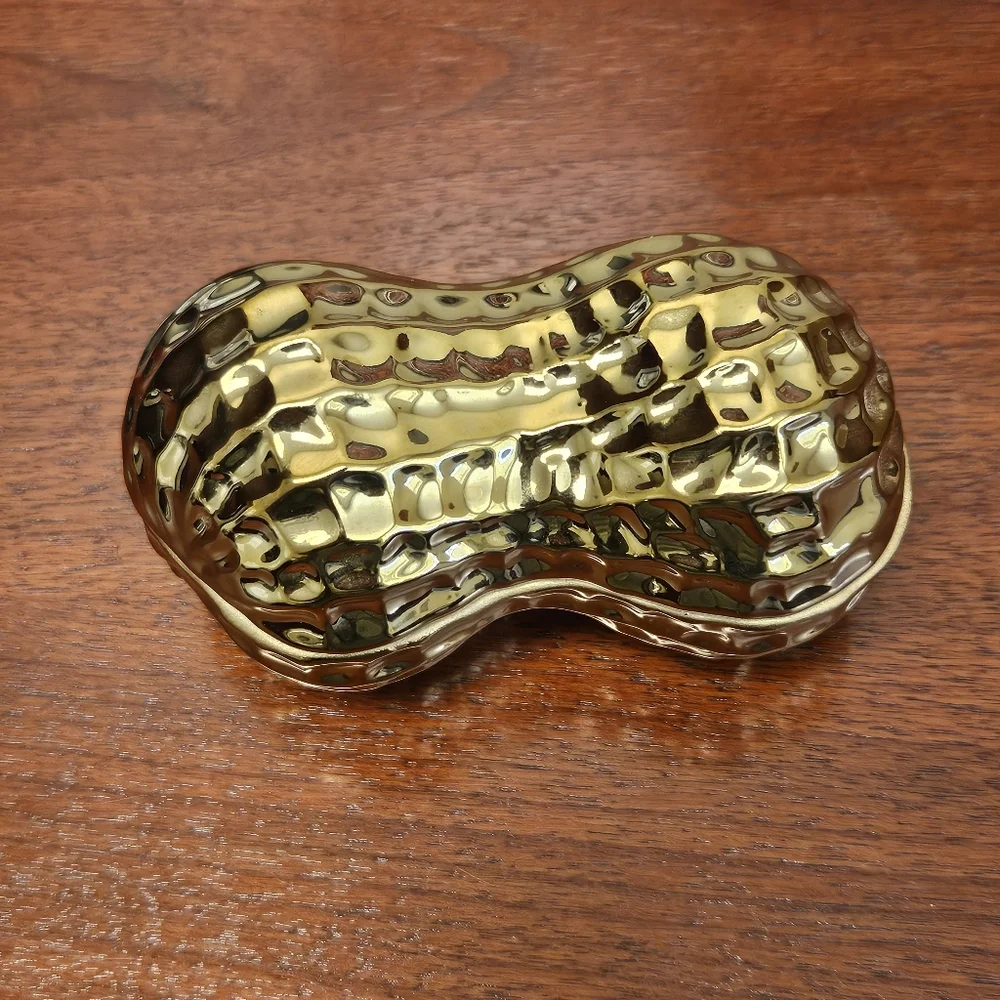 Pottery Barn Gold Lidded Ceramic Peanut Box 4.5ʺL × 2.5ʺW × 2.5ʺH